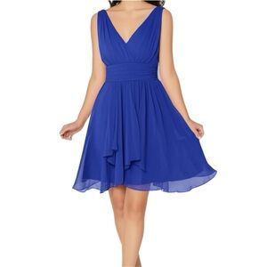 New Ever Pretty Women's Sleeveless Dress V Neck Chiffon Sz 6 Mini Cocktail Blue